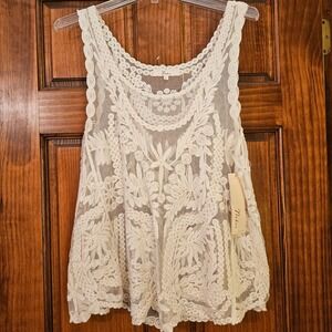 Nabee Crochet Lace Tank Top Ivory Boho NWT Size L